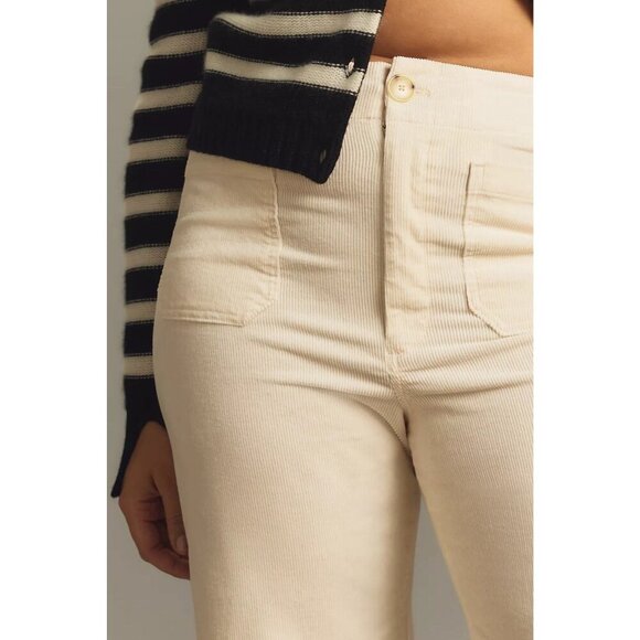 NWT Anthropologie Maeve 18W The Colette Wide Leg Cropped Cream Ivory Corduroy - Picture 4 of 12